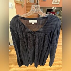 LOFT Gray Micro-Check Long Sleeve Blouse Size M